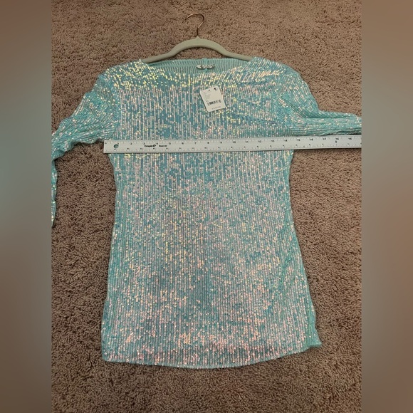 NWT new FREE PEOPLE gold rush sequin long sleeve tee top XS Aruba blue shimmer - Picture 13 of 14